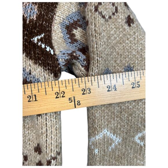 Lucky Brand Fair Isle Belted Cardigan Brown and Tan Sweater Longline - M - Picture 4 of 10